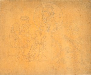 2 人の子供を持つ座っている女性とサークル構成で横顔の肖像画 作： Nicolai Abildgaard