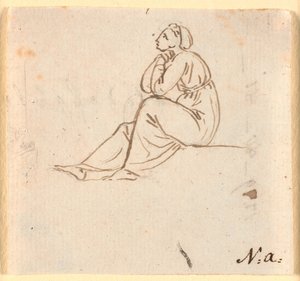 左の横顔で座っている女性像 作： Nicolai Abildgaard