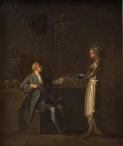 医師の妻は、ニールス・クリムを解剖するという夫の意図を明らかにする 作： Nicolai Abildgaard