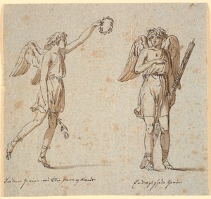2 人の天才、1 つはオリーブの枝、もう 1 つはファスス 作： Nicolai Abildgaard