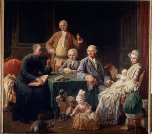 「リロイ家の肖像」 司祭、母親、子供たちが集まる家族のシーン。 Nicolas Bernard (1735-1784) による絵画 1766-1767 Dim. 136x147 cm プーシキン美術館、モスクワ 作： Nicolas Bernard Lepicie