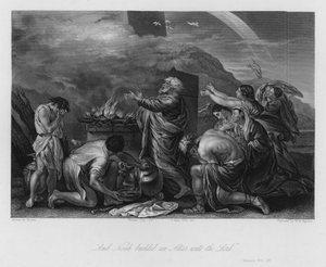 ノアのいけにえ」創世記8章20節(エングレービング) 作： Nicolas (after) Poussin