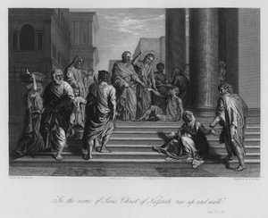 ペテロとヨハネに癒された足の不自由な人（使徒行伝III、6）（エングレーヴィング 作： Nicolas (after) Poussin