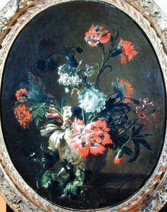 石の花瓶の花（油彩・キャンバス） 作： Nicolas (attr.to) Baudesson