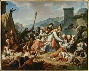1720年にマルセイユで起こったペストの際のベルサンセ氏の死去。ニコラ・モンシオー（1754-1837）による絵画 作： Nicolas Andre Monsiau