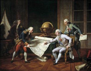 フランス国王ルイ16世（1754-1793）が、ラペルーズ伯爵ジャン＝フランソワ・ガラウプ（Jean Francois Laperouse）に指示を出す。