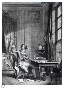 ジュリーの肖像画を受け取ったセントプリュー、ジャンジャックルソーの「ラヌーヴェルエロワーズ」（1712-78）のイラスト 作： Nicolas Andre Monsiau