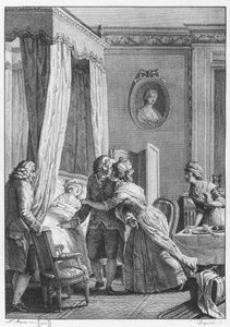 ボソンからの医者の訪問、ノエル・ル・ミル（1724-1800）によって刻まれた、ジャン・ジャック・ルソー（1712-78）による「ラヌーヴェルエロワーズ」のイラスト 作： Nicolas Andre Monsiau