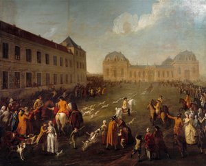 シャンティの大厩舎での鹿のハラリ（1776年9月13日）。アンヌ・ニコラ・デュボア（1759～）の作品 作： Nicolas Anne Dubois
