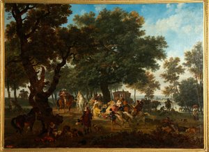 「フランス王アンリ4世（1553-1610）と彼のスイートの狩猟パーティー」（アンリ4世と彼のスイートハンティング）ニコラ・アントワーヌ・トーネ（1755-1830）による絵画 作： Nicolas Antoine Taunay