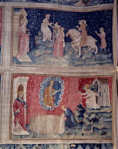 黙示録の垂れ幕（1373-1383）、n.46：ベテはその数をすべてにもたらす：666。その下、第53番：選ばれた者の収穫。ニコラ・バタイユ（1330-1405）のタペストリー 作： Nicolas Bataille