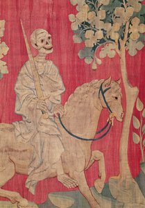 怒りの黙示録タペストリーからのLividの馬と死、1373-87（タペストリー） 作： Nicolas Bataille