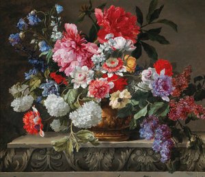 薔薇、チューリップ、アネモネ、ライラックの静物画 17世紀後半 作： Nicolas Baudesson
