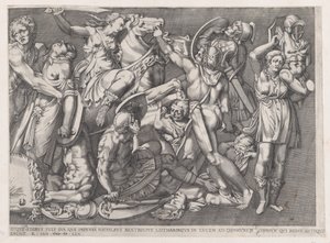 ローマの壮大さの鏡: アマゾンの戦い、1559., 1559. 作： Nicolas Beatrizet