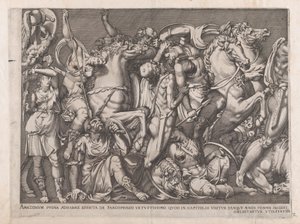 ローマの壮大さの鏡: アマゾンの戦い、1559., 1559. 作： Nicolas Beatrizet