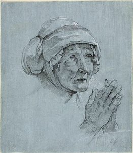 見上げる老女の頭と手の習作 作： Nicolas Bernard Lepicie