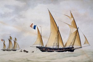 イギリスの私掠船に追われるサント・ステファノ・ディ・ライグエリアのジーベック 作： Nicolas Cammillieri