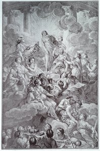 コシャンによる「ドゥニ・ディドロ（1713-1784）とジャン・ル・ロンド・ダランベールの百科事典」の正面図（「理性」のアレゴリー？ 作： Nicolas Cochin