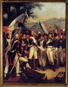 ロディの伍長証明書 1796 年 10 月 5 日 ナポレオン ボナパルト (1769-1821) が伍長証明書を受け取りました。 Nicolas Eustache Morin (1799-1850) による絵画 1799 日。 0,42x0,33 m エクス島、ナポレオン博物館 作： Nicolas Eustache Morin