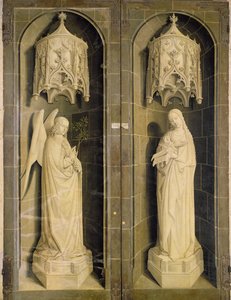 受胎告知、モーゼのトリプティクとバーニングブッシュの外板、1476年頃 作： Nicolas Froment