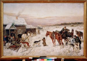 冬のパブの前 - Nikolai Yegorovich Sverchkov (Nicolas Swertschkoff) (1817-1898) の絵画、キャンバスに油彩 作： Nicolas Gregorovitch Svertschkoff