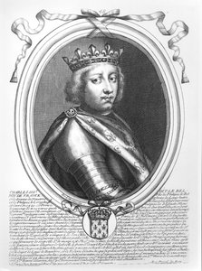 チャールズ4世（1294-1328）フェア、フランスの王とナバラ、「オーギュストのフランスの王すべてのファラモンドからルイ14世まで」の表現、パリ、1679 作： Nicolas II de Larmessin