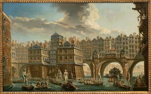 パリ、ノートルダム橋とポン・オ・チェンジ橋の間の船頭の馬上槍試合 作： Nicolas and Jean Baptiste Raguenet