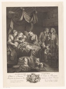他の人物に囲まれた、出産中の赤ちゃんを持つ女性 Le Philosophe Charitable (オブジェクトのタイトル) 作： Nicolas Joseph Voyez