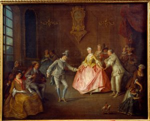 仮装舞踏会の前に。ニコラ・ランクレ（1690-1743）の絵 作： Nicolas Lancret