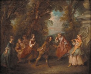 オープンで遊んでいる子供たち 作： Nicolas Lancret