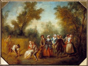 収穫期を迎えた夏の田舎のパーティー風景。ニコラ・ランクレ（1690-1743）の絵画 18世紀 日0,69x0,89 m 作： Nicolas Lancret