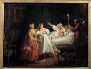 ジャン・ド・ラ・フォンテーヌの物語。罰せられたガスコン人 ニコラ・ランクレ（1690-1743）による銅板画 日。0,28 x 0,36 m 作： Nicolas Lancret