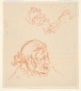 2 つの習作: 役者の肖像と手の習作 作： Nicolas Lancret