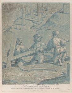 十字架の発明、塹壕から十字架を持ち上げる 3 人の男性。 1729-64。 作： Nicolas Le Sueur