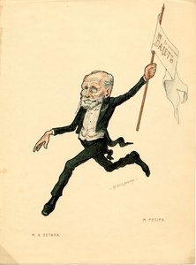 マリウス・プティパ (1818-1910) の肖像 フランスのダンサーおよび振付師 - ニコライ・グスタヴォヴィッチ・レガート (1869-1937) によるリトグラフ、バレエ・ルッセ・エン・カリカチュアから抽出