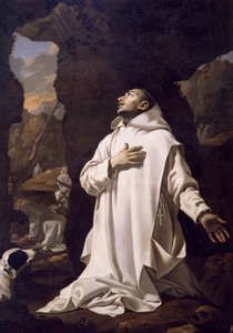 砂漠で祈る聖ブルーノ、ニコラ・ミニャール作（1606-1668）、キャンバスに油彩、220x1445 cm 作： Nicolas Mignard