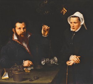 エッサイマスターと妻の肖像、半身像、1561〜7年 作： Nicolas Neufchatel
