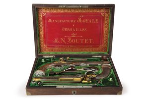 シルバーマウントのライフル付きフリントロックピストル、ベルサイユ、1825