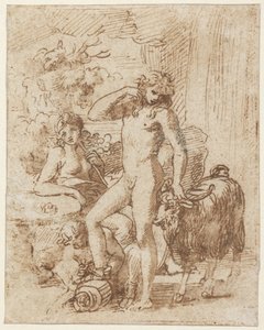バッカスとエリゴーネ（紙にペンでインクを塗ったもの） 作： Nicolas Poussin