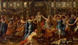 プリアポスへの捧げ物中に女性に変装したヒメナイオス、1635年頃（キャンバスに油彩）（詳細） 作： Nicolas Poussin