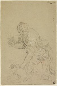 水差しを持ち跪く男（レクト）、立つ男（裏面） 作： Nicolas Poussin
