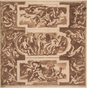 天井のモデロ: ダイアナとデッド エンディミオン、パリスの審判、アドニスの死 作： Nicolas Poussin