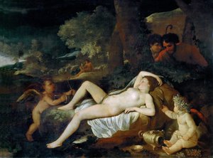 キューピッドで休んでいる金星、1624年頃。