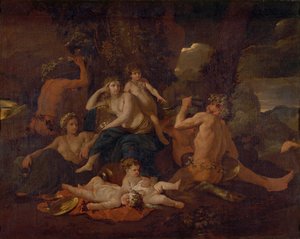 バッカスの幼少期、1630年頃 作： Nicolas Poussin