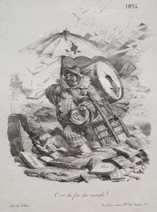 リトグラフ スケッチ: 世界の終わりだ! （口絵） 作： Nicolas Toussaint Charlet