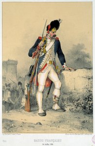 フランス衛兵の一員（1789年7月14日）。ニコラ・トゥーサン・シャルレ（1792-1845）によるエングレーヴィング