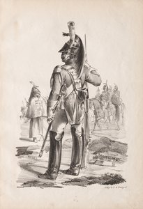 ミリタリーコスチューム：ロイヤルガードのグレナディア、1814-18年。 作： Nicolas Toussaint Charlet