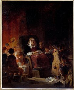 学校の先生 年老いた先生が生徒の間で眠りこけている。ニコラ・トゥーサン・シャルレ（1792-1845）による絵画 19世紀 日0.46 X 0.37 m ルーアン、ミュゼ・デ・ボザール 作： Nicolas Toussaint Charlet