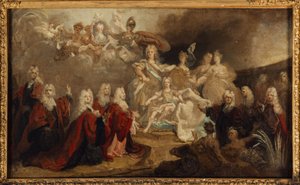 ルイ15世とスペイン王太子マリーアンヌヴィクトワールとの婚約の寓意（1722年）、油彩・カンヴァス 作： Nicolas de (workshop) Largilliere
