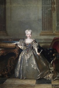 "1722年にルイ15世と婚約したスペインのインファンタ・マリアナ・ヴィクトリア（マリー・アン・ヴィクトワール・ド・ブルボン）（1718-1781）の肖像" ニコラ・ド・ラルジリエール（1656-1746）による絵画 1724年 マドリッド、プラド美術館蔵 作： Nicolas de Largillière